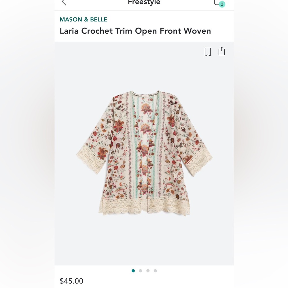 Mason & Belle Crochet laria Crochet Trim Open Front Woven top jacket piece